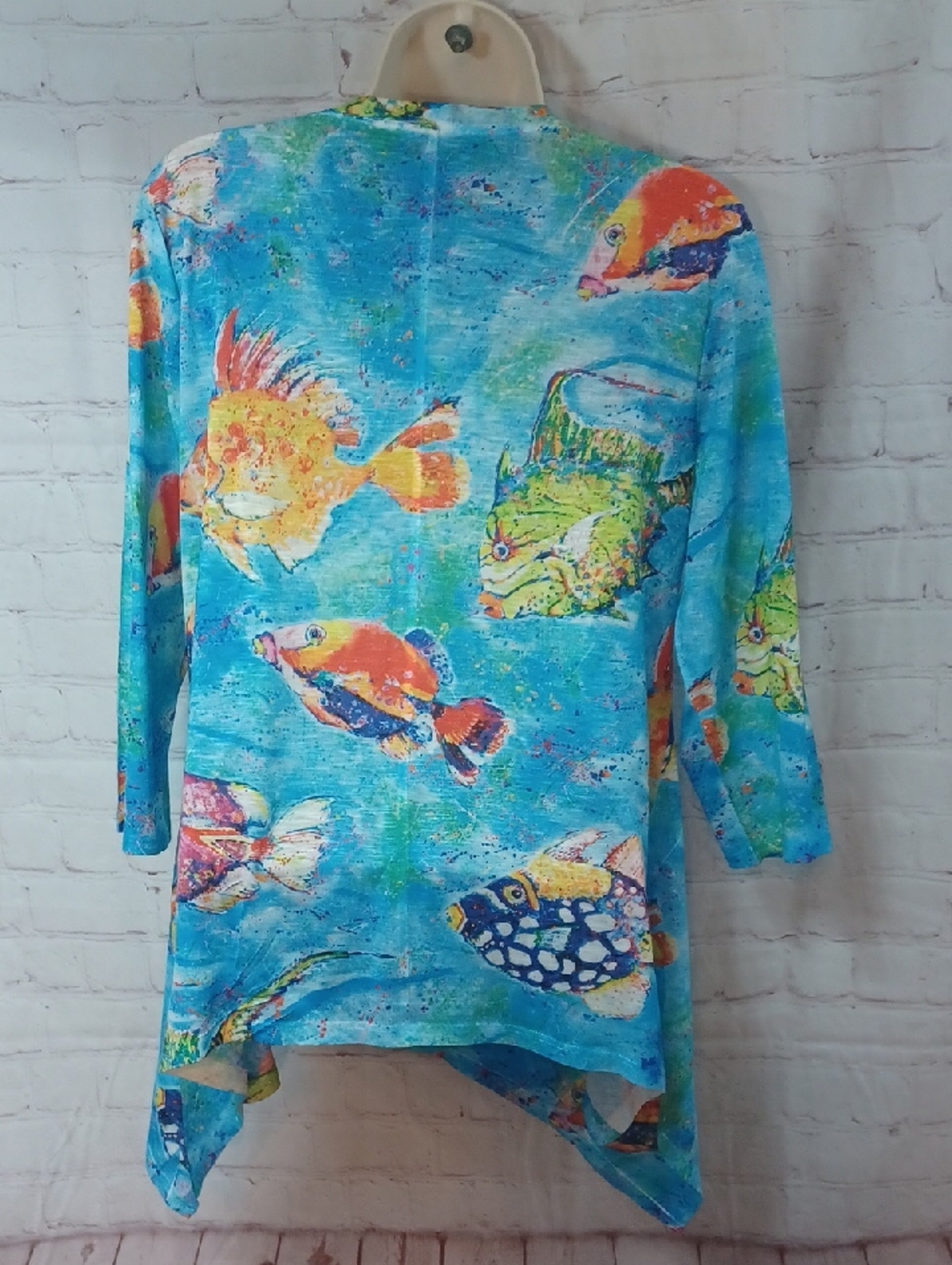 leoma lovegrove fish print asymmetrical tunic top medium coastal artwear beachy - Picture 5 of 13